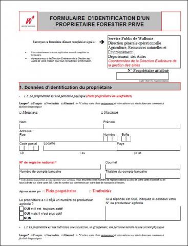 Formulaire d'identification comme propriétaire forestier (photo)